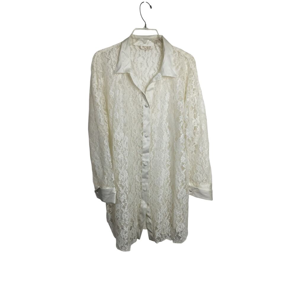 4176) Vintage Victoria Secret Ivory Lace Oversize Sleep Shirt Size M/L